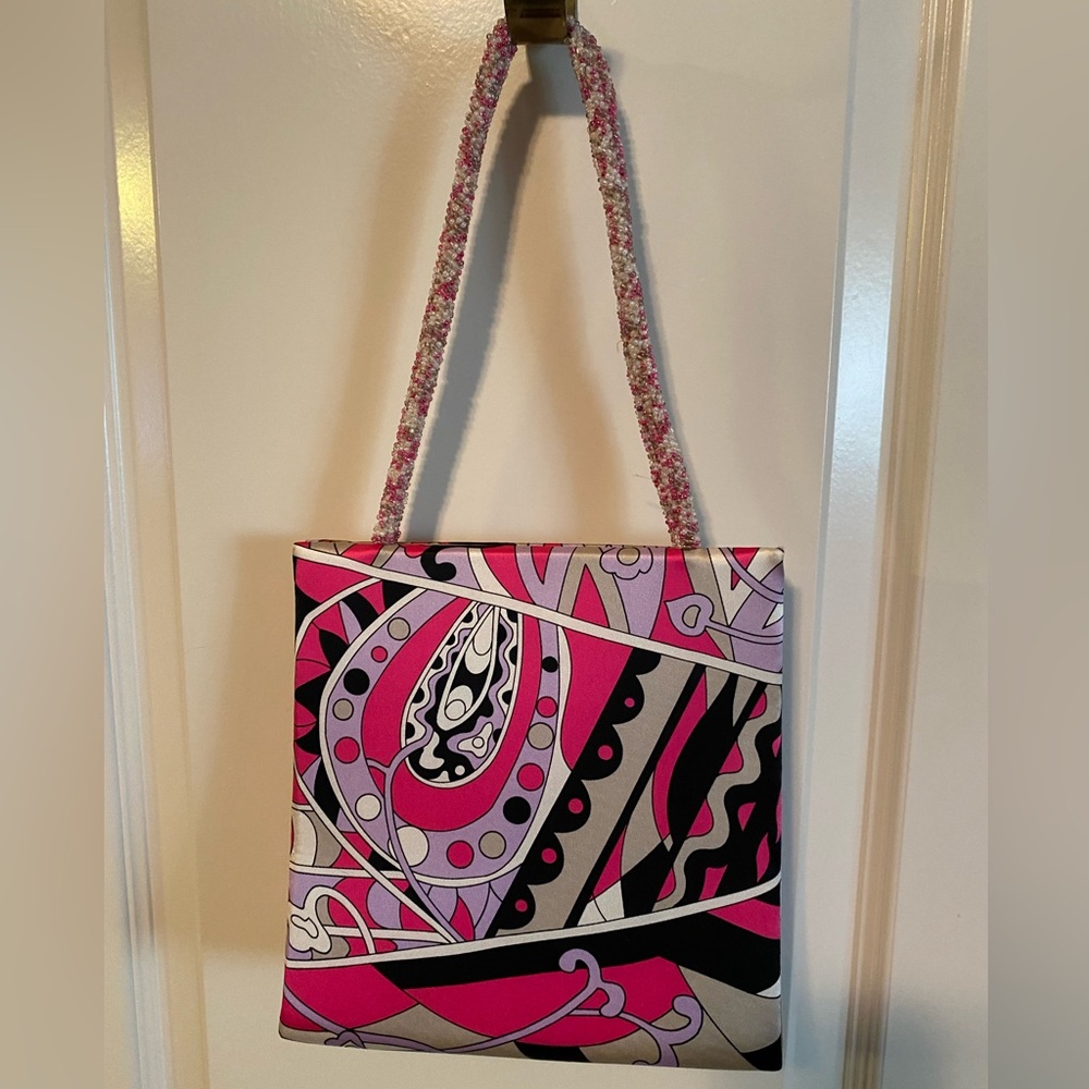 NWOT Vintage Swee Lo New York Psychedelic Silk Bag Purse Beaded Handles